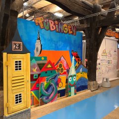 Neckarfront, im Kinderworkshop „Graffiti und Streetart in den Sommerferien“ entstanden
Bild: Stadtmuseum Tübingen