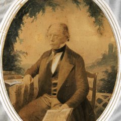 Ludwig Uhland, Foto von 1850. Unterschrift: Der Dienst der Freiheit ist ein strenger Dienst.