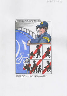 Ein Polizist bewacht eine Brücke