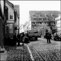 In der Jakobsgasse. Fotografie von Paul Swiridoff, 1960.

Bild: Stadtarchiv Tübingen