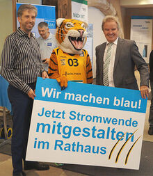 OB Boris Palmer, Minister Franz Untersteller und Walter Tigers Maskottchen