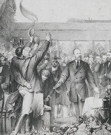 K&ouml;nig Karl von W&uuml;rttemberg empf&auml;ngt Studenten in Bebenhausen (Lithografie)