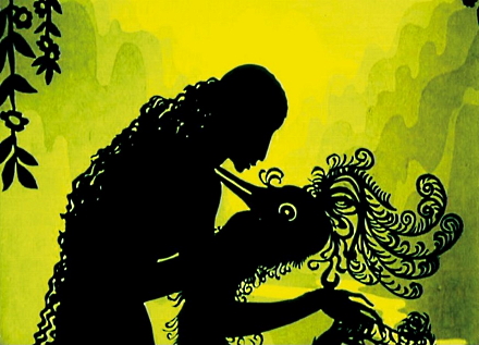 Postkarte Die Abenteuer des Prinzen Achmed Gelb-Gr&uuml;n