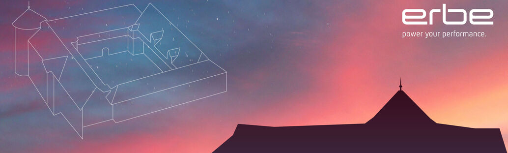 Schlosshofsilhouette im Sonnenuntergang