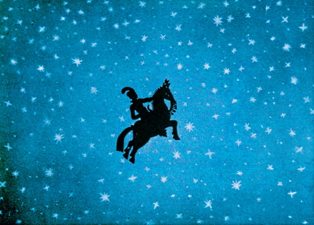 Postkarte Die Abenteuer des Prinzen Achmed Blau