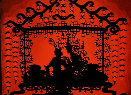 Postkarte Die Abenteuer des Prinzen Achmed rot