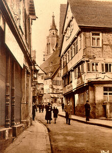 Neckargasse auf einer franz&ouml;sischen Postkarte (1946)