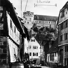 Postkarte mit Blick auf den Nordostturm des T&uuml;binger Schlosses.