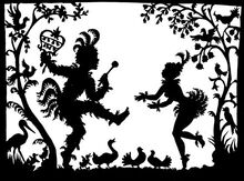 Scherenschnitt Papageno und Papagena aus der Serie &bdquo;Die Zauberfl&ouml;te&ldquo;
