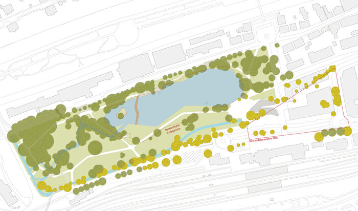 Die Grafik zeigt, in welchem Bereich des Anlagenparks B&auml;ume gerodet werden sollen.