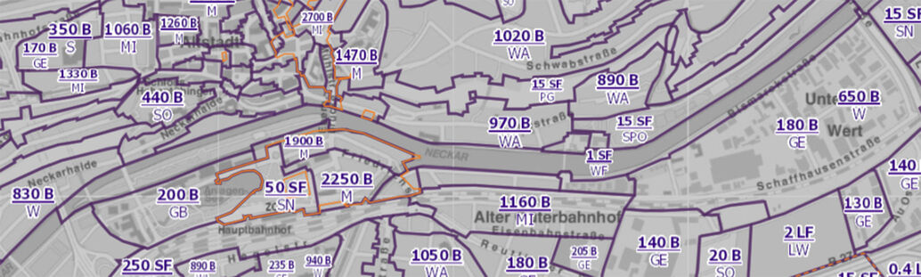 Ausschnitt Bodenrichtwertkarte T&uuml;bingen 2023